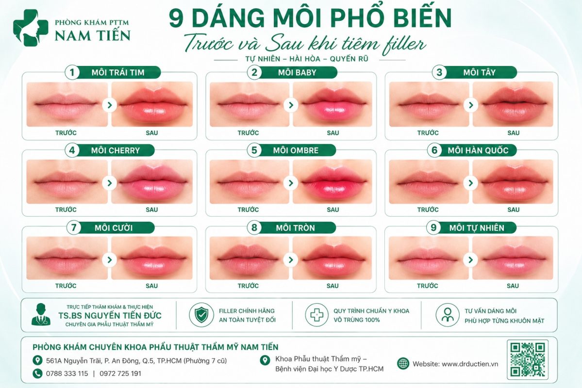 Các dáng môi trước và sau khi tiêm filler môi