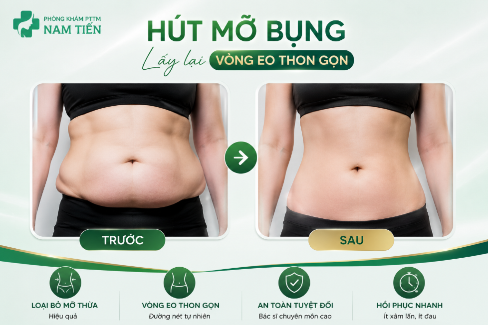 Hút mỡ bụng cho nữ TPHCM 2 So sánh trước và sau khi hút mỡ bụng tại Phòng khám Nam Tiến